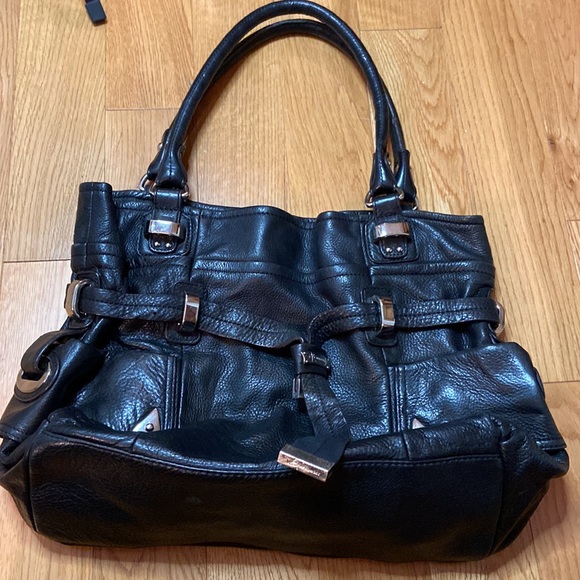 B MAKOWSKY Black Genuine Leather Hand Bag Shoulder Satchel Bag Purse - Picture 2 of 8